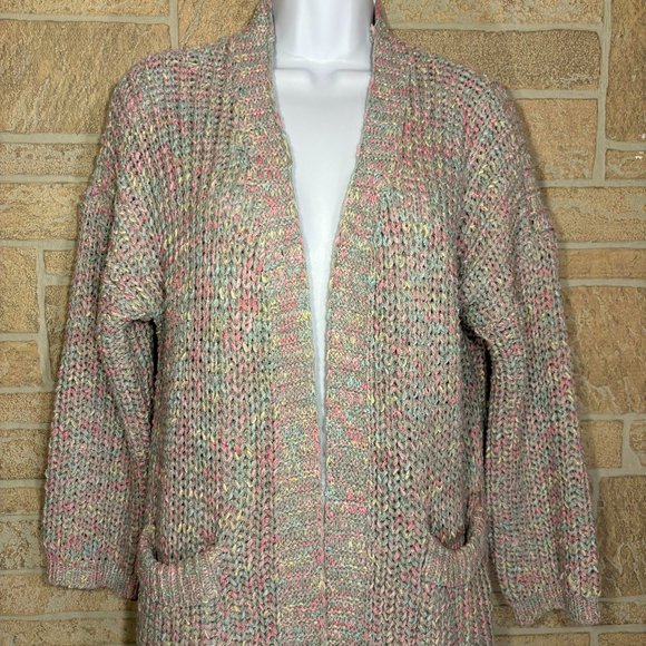 NWT Akemi + Kin Anthropologie Cardigan Grey Multicolor Pastel Open Chunky knit - Picture 2 of 6